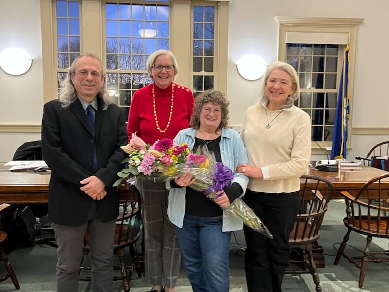 Honoring Mickie Fraser's Retirement is Jim Lampos, Martha Shoemaker, Mickie Fraser & Jude Read