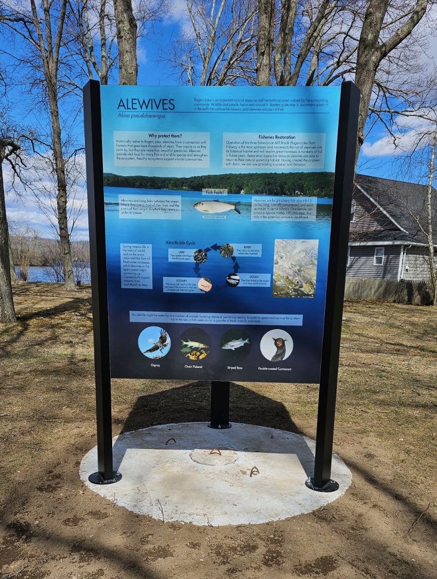 Alewives Fish Sign at Rogers Lake