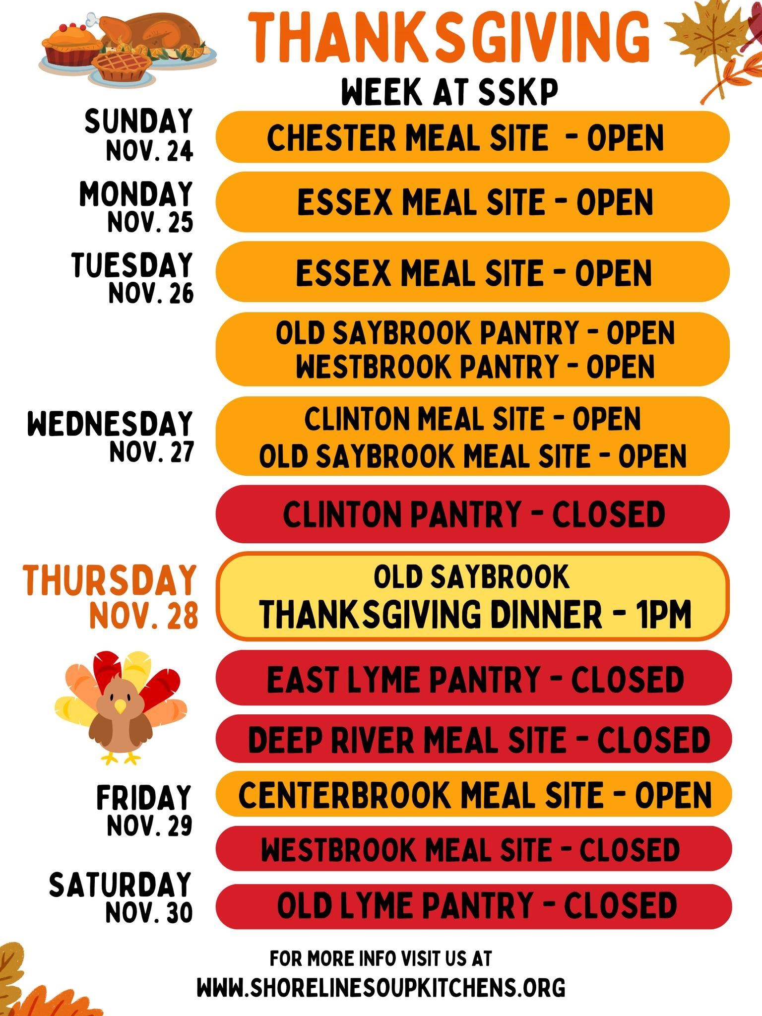 2024 Soup Kitchen and Pantry Schedule for Thanksgiving