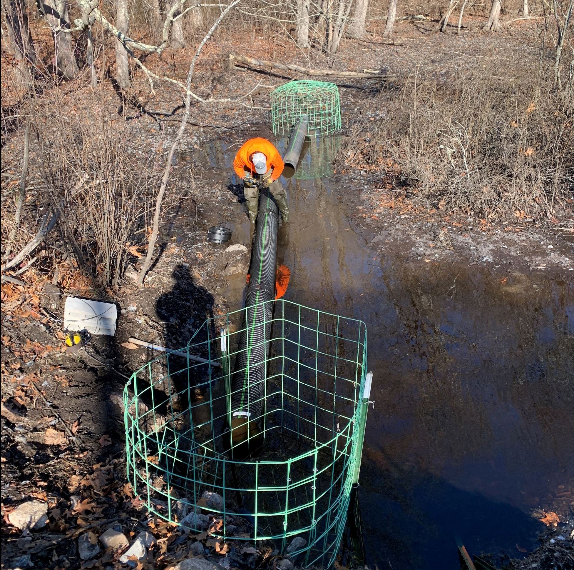 Photograph of a working Beaver Deceiver being installed 